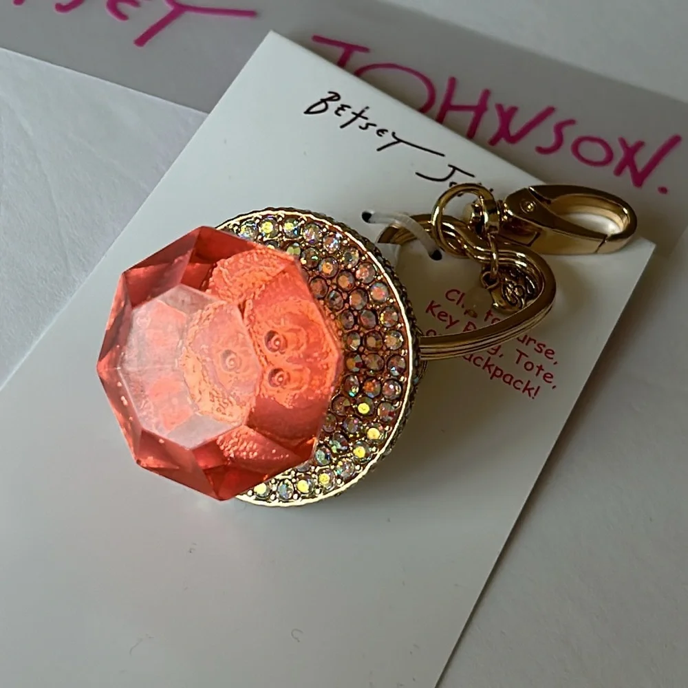 Betsey Johnson bling ring pop crystal handbag charm keychain